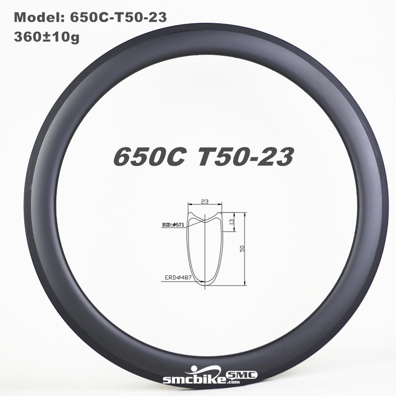 SMC 650C 50MM Deep 23mm Wide Tubular Carbon Rims