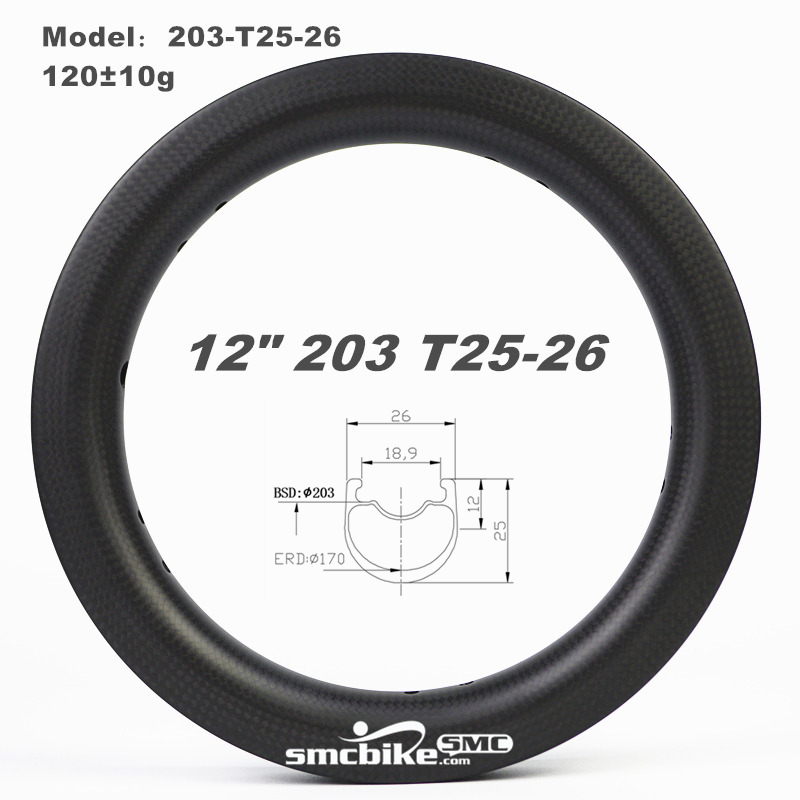 SMC 203-T25-26 12" 203 25MM Deep 26mm Wide Tubeless Carbon Fiber Rim