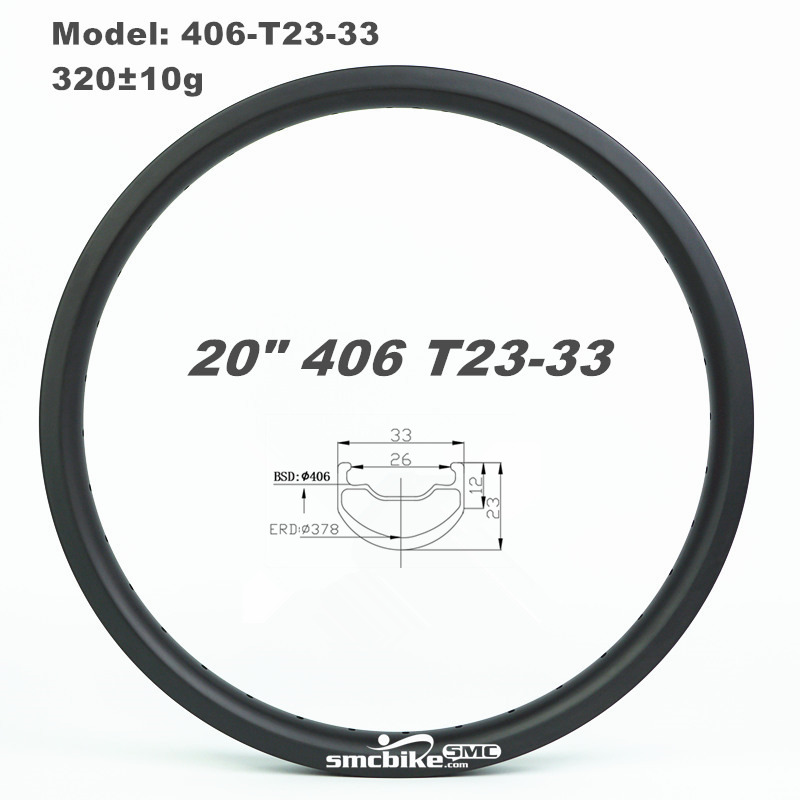SMC 20" 406 23MM deep 33mm Wide Tubeless BMX Racing / Freestyle Carbon Rim