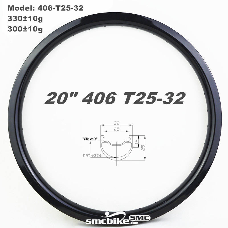 SMC 20" 406 25MM deep 32mm Wide Tubeless BMX Expert / Pro Racing Carbon Rim 