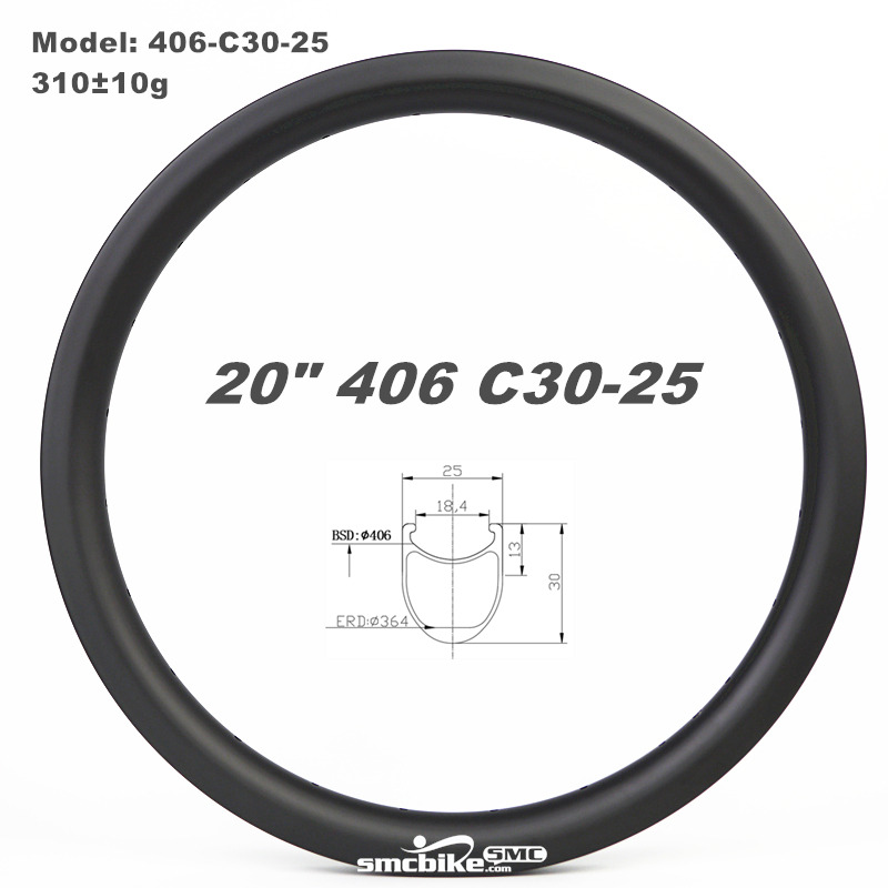 SMC 20" 406 30MM Deep 25mm Wide Clincher Carbon Fiber Rim