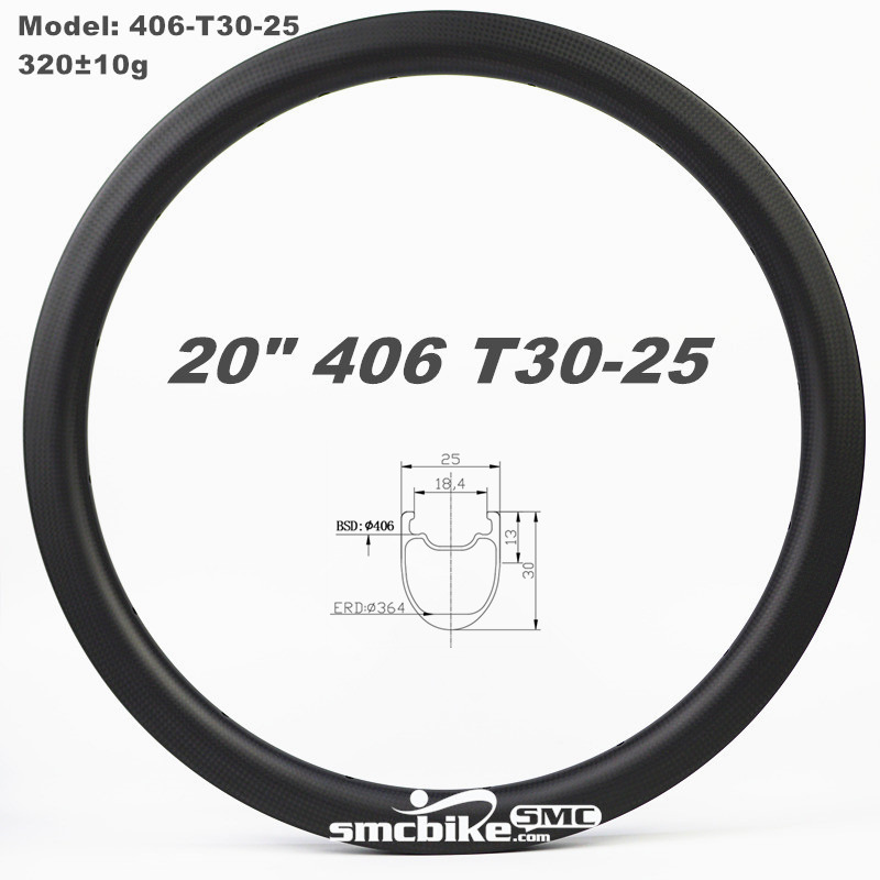 SMC 20" 406 30MM Deep 25mm Wide Tubeless Carbon Fiber Rim