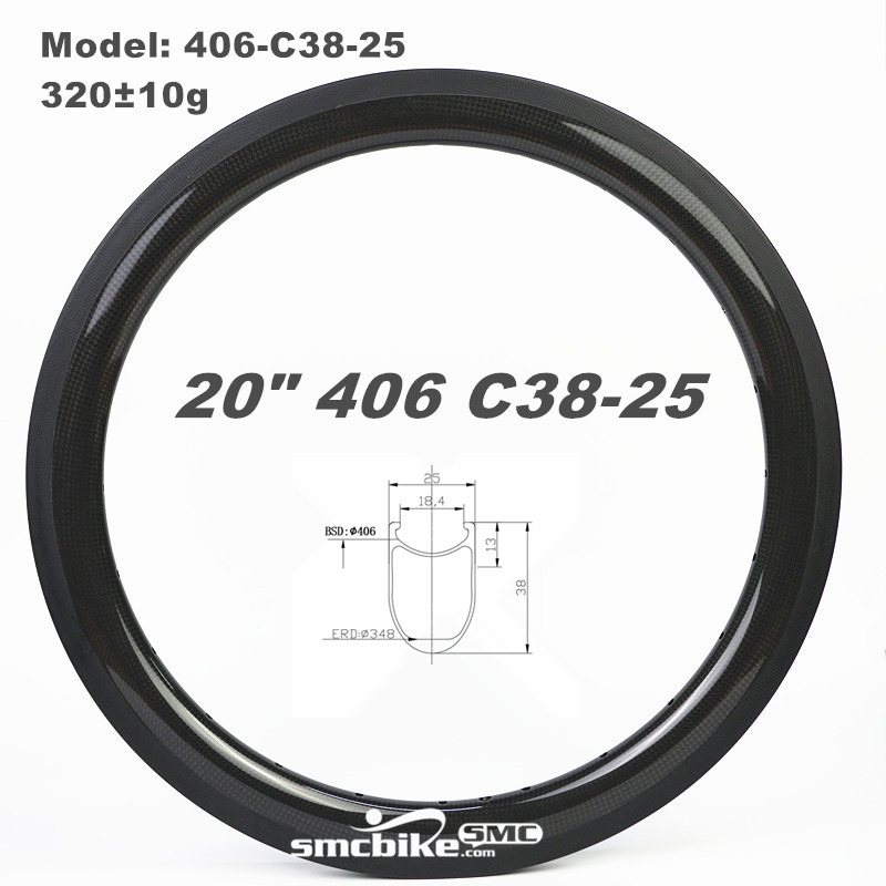 SMC 20" 406 38MM Deep 25mm Wide Clincher Carbon Fiber Rim