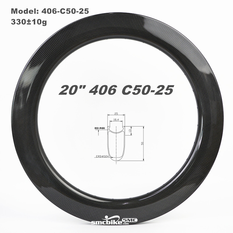 SMC 20" 406 50MM Deep 25mm Wide Clincher Carbon Fiber Rim