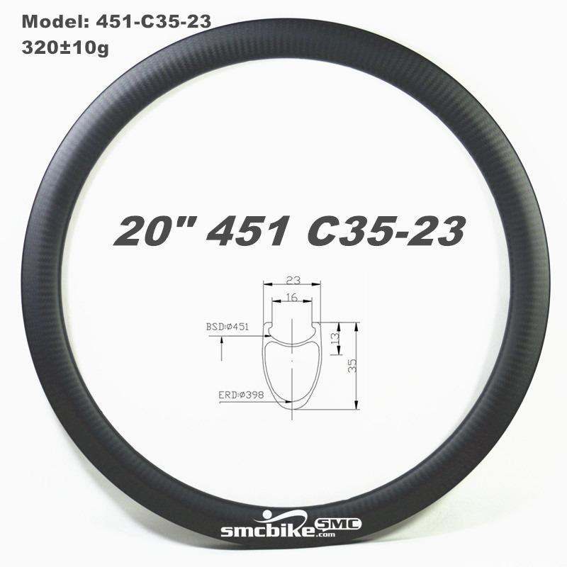 SMC 20" 451 35MM Deep 23mm Wide Clincher Carbon Rim