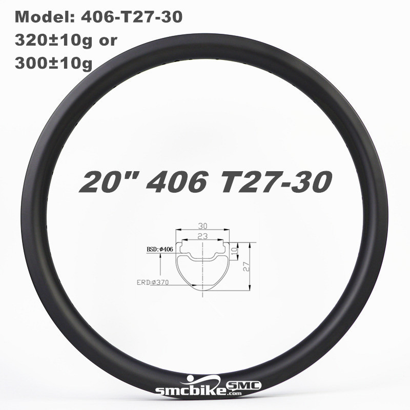 SMC 20" 406 27MM Deep 30mm Wide Tubeless BMX Expert / Pro Carbon Rim