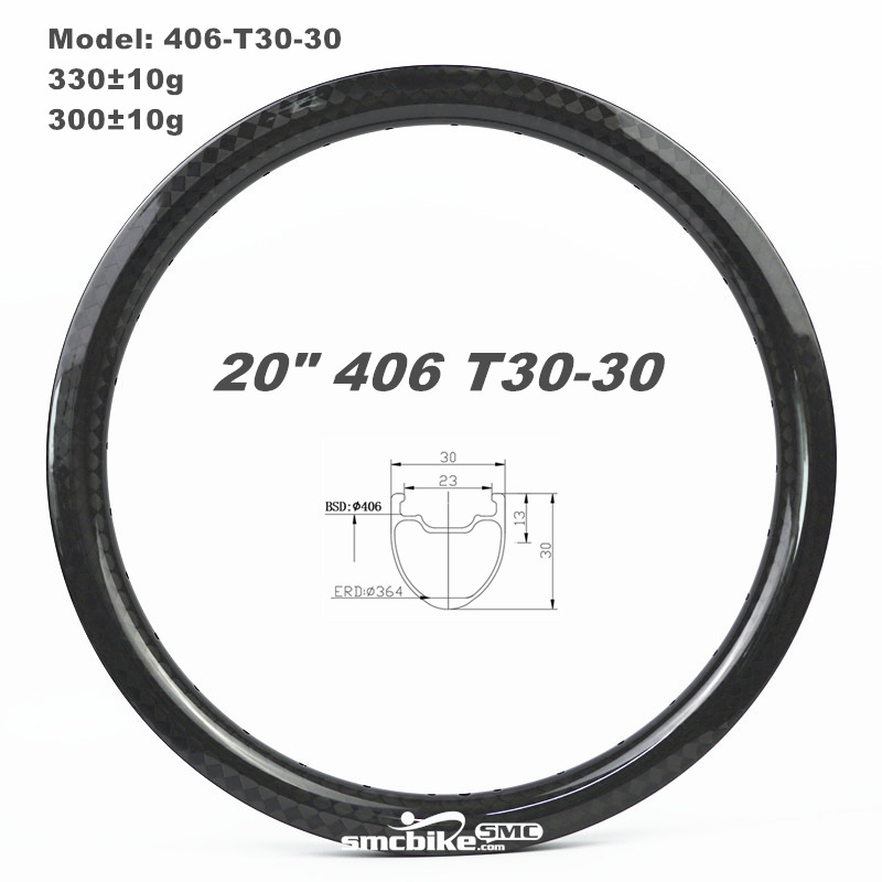 SMC 20" 406 30MM Deep 30mm Wide Tubeless BMX Expert / Pro Carbon Rim