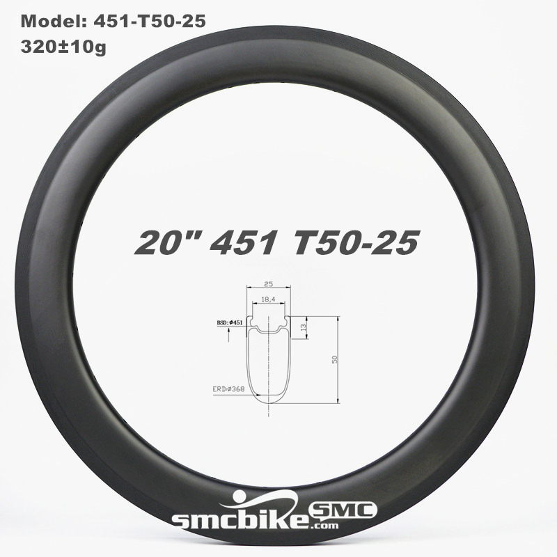 SMC 20" 451 50MM Deep 25mm Wide Tubeless Carbon Fiber Rim