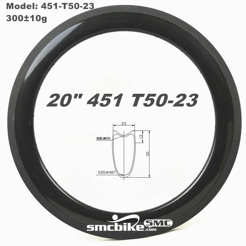 SMC 20" 451 50mm Deep 23mm Wide Tubular Carbon Rims