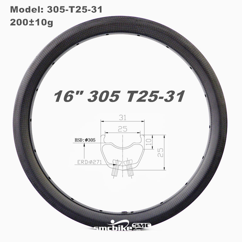 SMC 305-T25-31 16" 305 25MM Deep 31mm Wide Carbon Fiber Rim