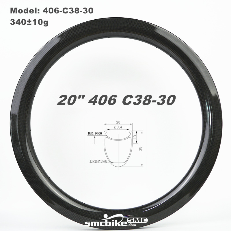 SMC 20" 406 38MM Deep 30mm Wide Carbon Fiber Rim