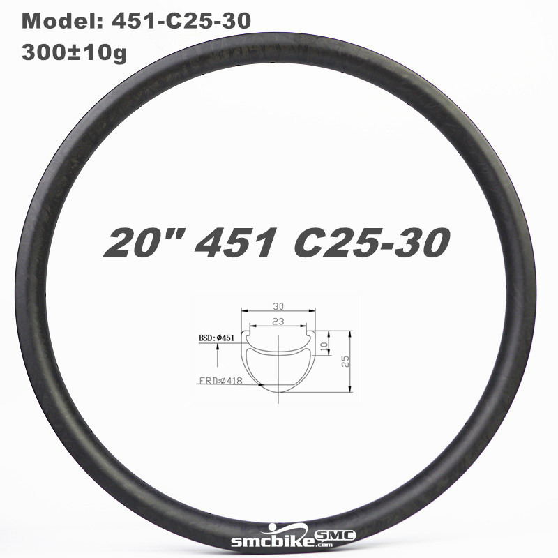 SMC 20" 451 25MM Deep 30mm Wide Clincher Carbon Rim