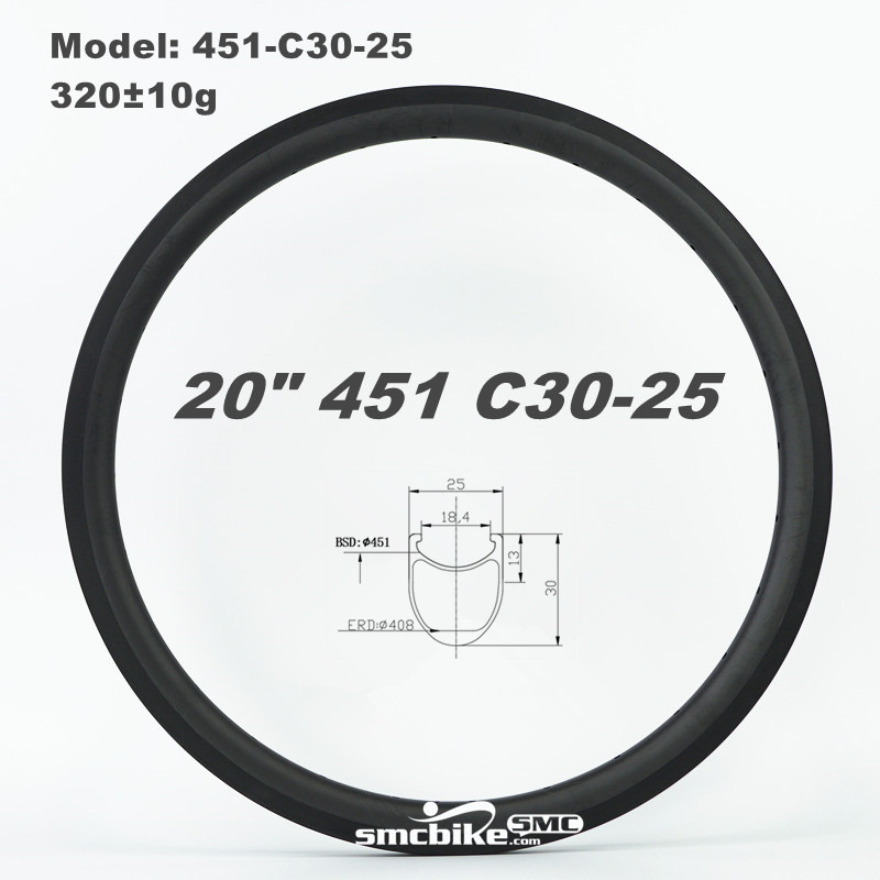 SMC 20" 451 30MM Deep 25mm Wide Clincher Carbon Rim