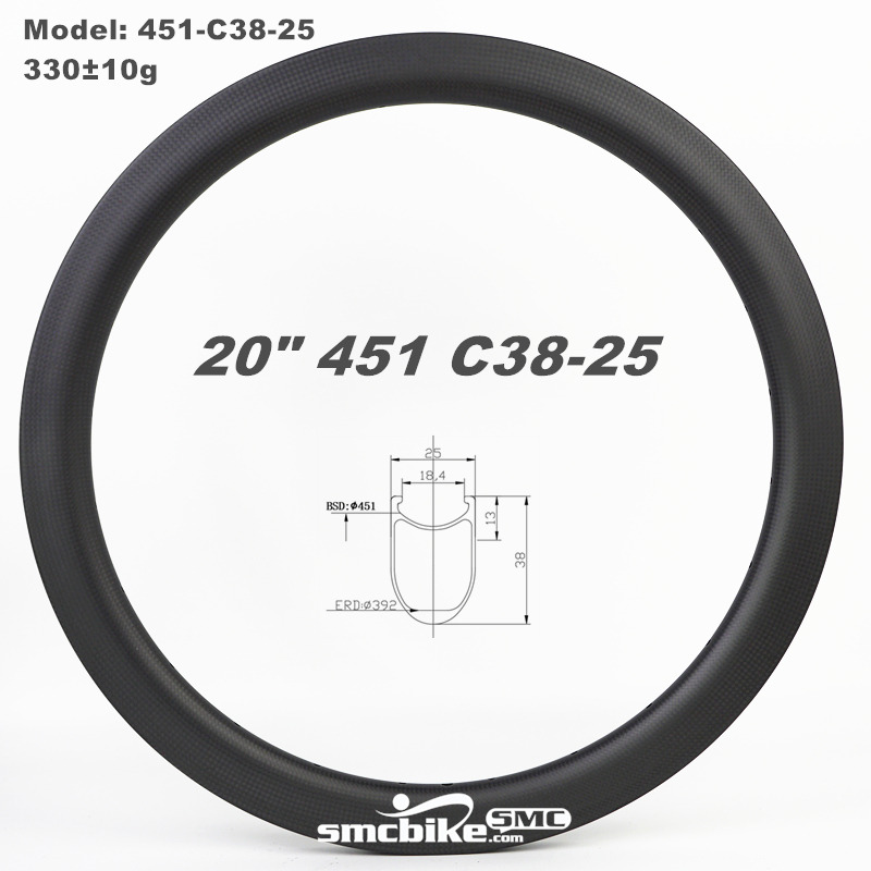 SMC 20" 451 38MM Deep 25mm Wide Clincher Carbon Rim