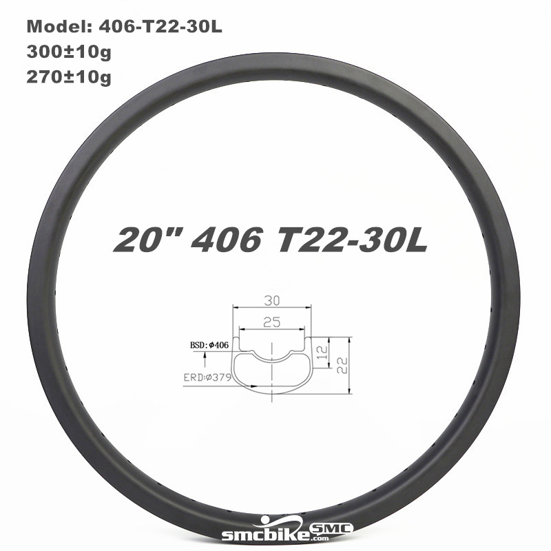 Plume 20x1.75 406 Bmx Racing Tubeless Carbon Rims Hookless 22MM deep 30mm Wide